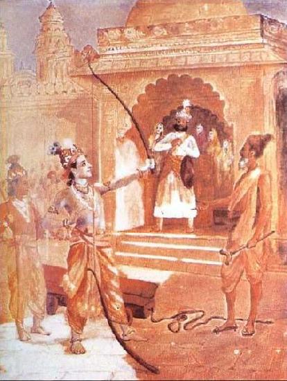 Raja Ravi Varma Sri Rama breaking the bow oil painting image